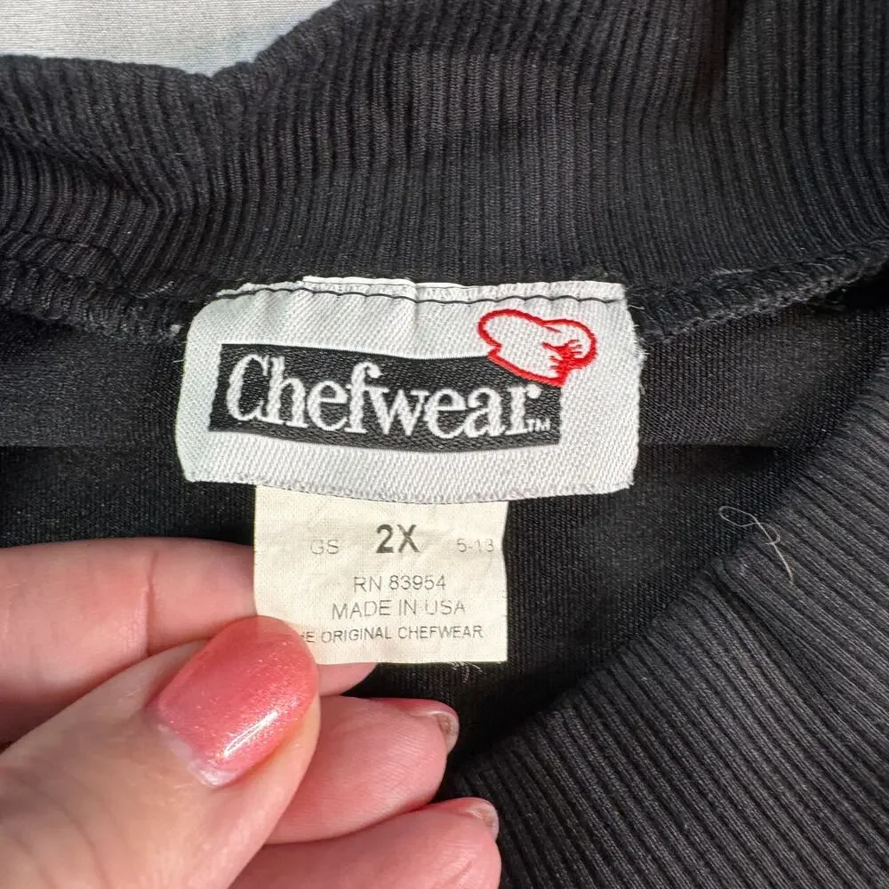 Chefwear Chef Jacket Coat Black Asymmetrical Zip Long Sleeve USA 2X Culinary